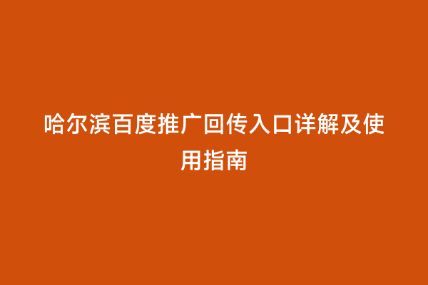 哈尔滨百度推广回传入口详解及使用指南