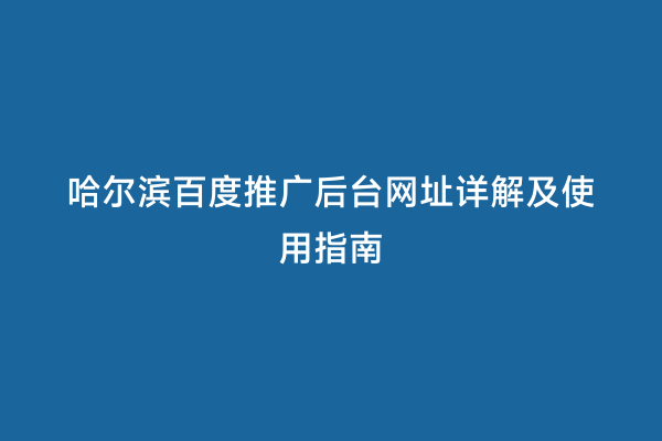 哈尔滨百度推广后台网址详解及使用指南