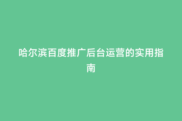 哈尔滨百度推广后台运营的实用指南