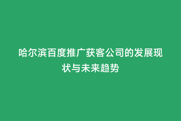 哈尔滨百度推广获客公司的发展现状与未来趋势