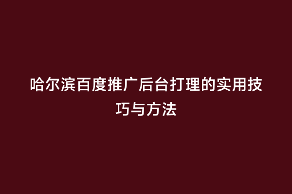哈尔滨百度推广后台打理的实用技巧与方法