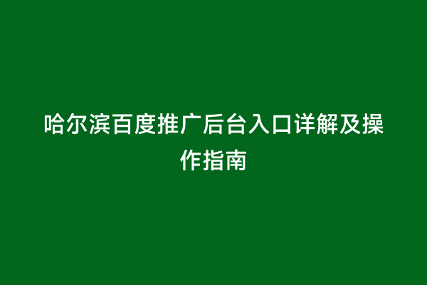哈尔滨百度推广后台入口详解及操作指南