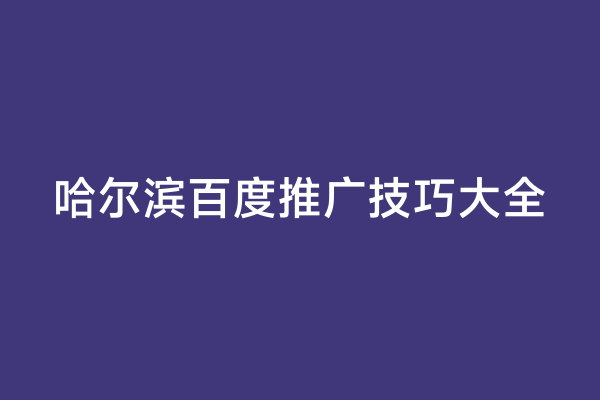 哈尔滨百度推广技巧大全