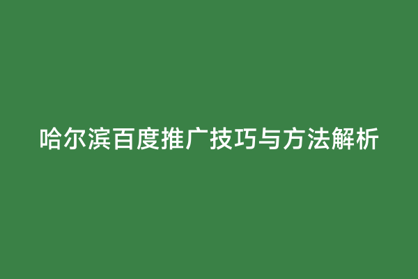 哈尔滨百度推广技巧与方法解析