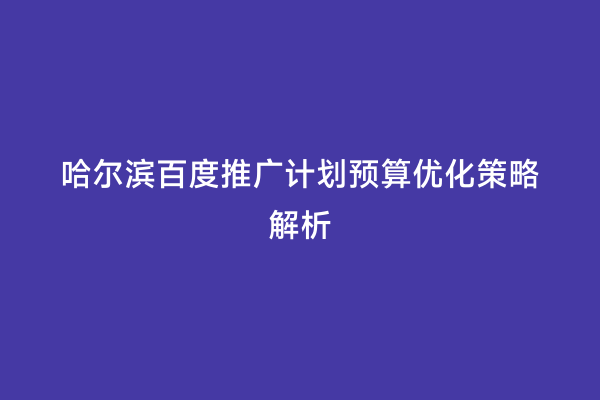 哈尔滨百度推广计划预算优化策略解析