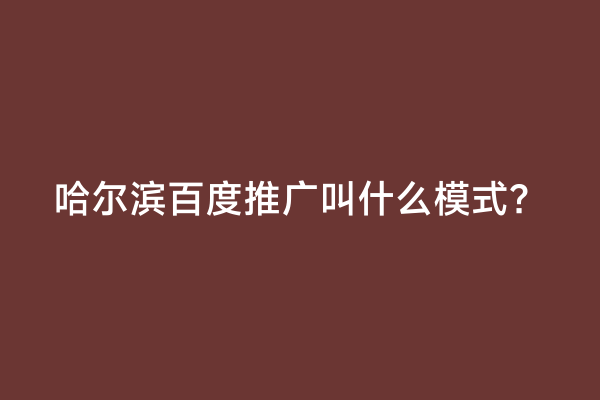 哈尔滨百度推广叫什么模式？