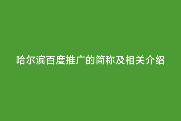 哈尔滨百度推广的简称及相关介绍