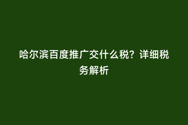 哈尔滨百度推广交什么税？详细税务解析