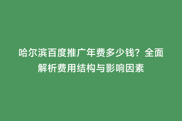 哈尔滨百度推广年费多少钱？全面解析费用结构与影响因素