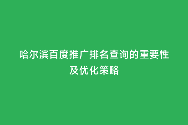 哈尔滨百度推广排名查询的重要性及优化策略