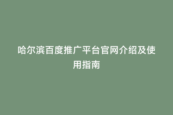 哈尔滨百度推广平台官网介绍及使用指南