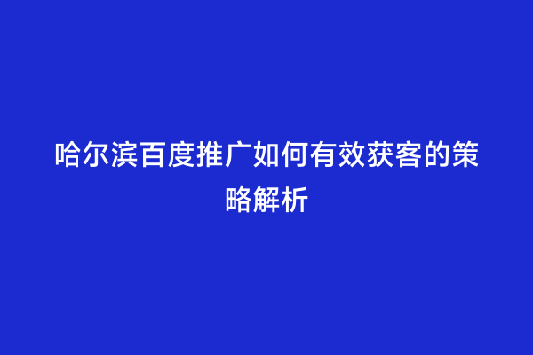哈尔滨百度推广如何有效获客的策略解析