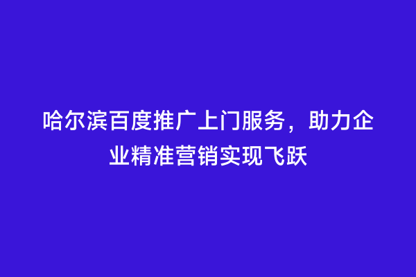 哈尔滨百度推广上门服务，助力企业精准营销实现飞跃