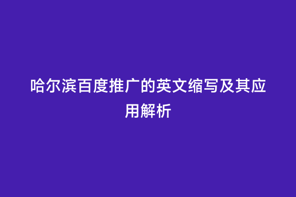 哈尔滨百度推广的英文缩写及其应用解析
