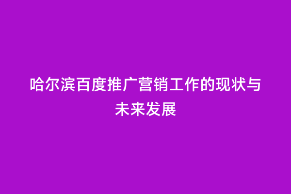 哈尔滨百度推广营销工作的现状与未来发展