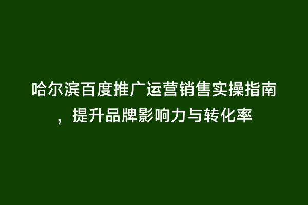 哈尔滨百度推广运营销售实操指南，提升品牌影响力与转化率