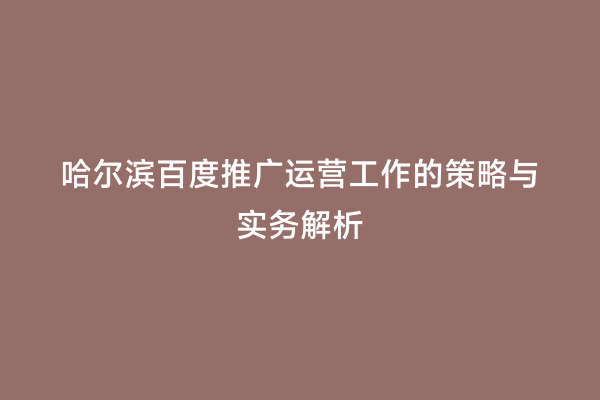 哈尔滨百度推广运营工作的策略与实务解析
