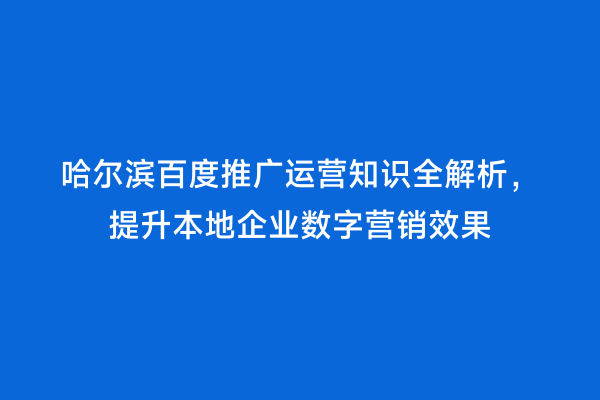 哈尔滨百度推广运营知识全解析，提升本地企业数字营销效果