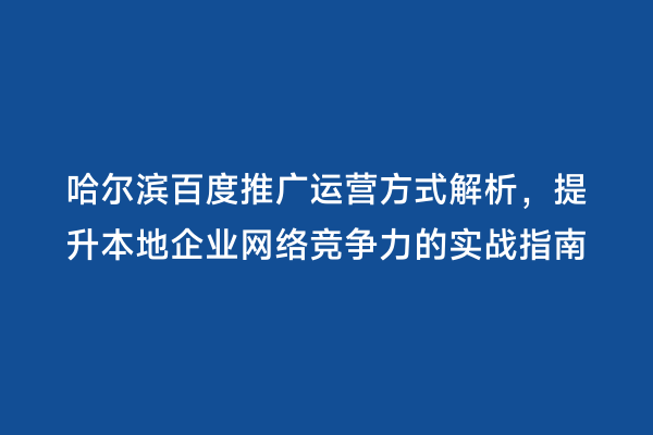 哈尔滨百度推广运营方式解析，提升本地企业网络竞争力的实战指南