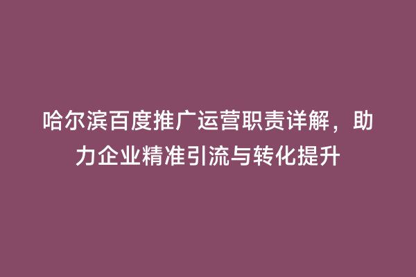 哈尔滨百度推广运营职责详解，助力企业精准引流与转化提升