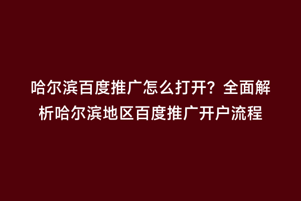 哈尔滨百度推广怎么打开？全面解析哈尔滨地区百度推广开户流程