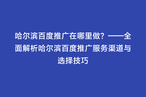 哈尔滨百度推广在哪里做？——全面解析哈尔滨百度推广服务渠道与选择技巧