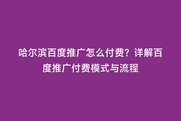 哈尔滨百度推广怎么付费？详解百度推广付费模式与流程
