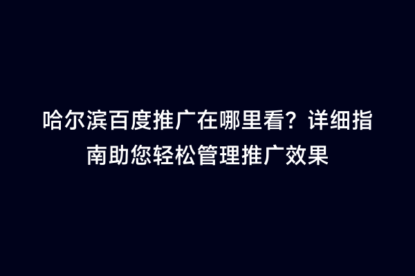 哈尔滨百度推广在哪里看？详细指南助您轻松管理推广效果