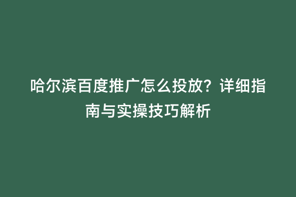 哈尔滨百度推广怎么投放？详细指南与实操技巧解析
