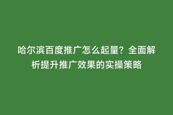 哈尔滨百度推广怎么起量？全面解析提升推广效果的实操策略