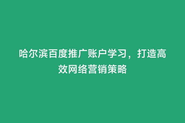哈尔滨百度推广账户学习，打造高效网络营销策略
