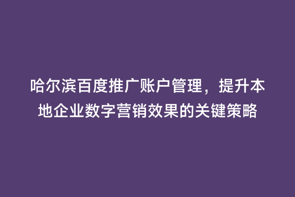 哈尔滨百度推广账户管理，提升本地企业数字营销效果的关键策略