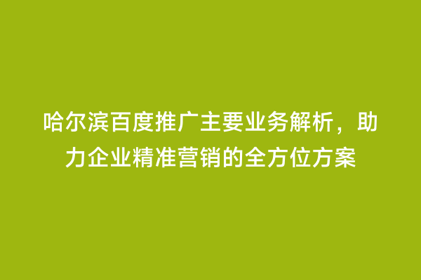 哈尔滨百度推广主要业务解析，助力企业精准营销的全方位方案