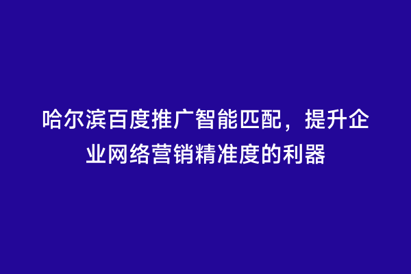 哈尔滨百度推广智能匹配，提升企业网络营销精准度的利器