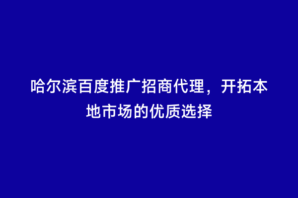 哈尔滨百度推广招商代理，开拓本地市场的优质选择