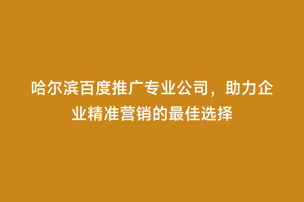 哈尔滨百度推广专业公司，助力企业精准营销的最佳选择