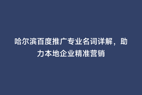 哈尔滨百度推广专业名词详解，助力本地企业精准营销