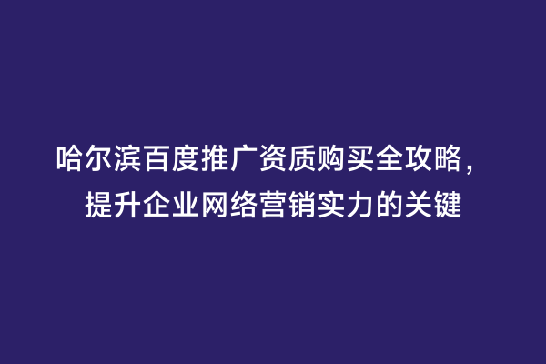 哈尔滨百度推广资质购买全攻略，提升企业网络营销实力的关键
