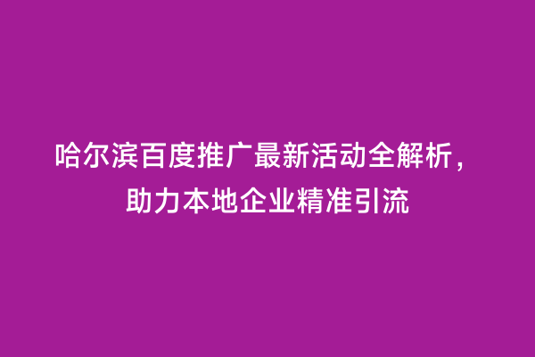 哈尔滨百度推广最新活动全解析，助力本地企业精准引流