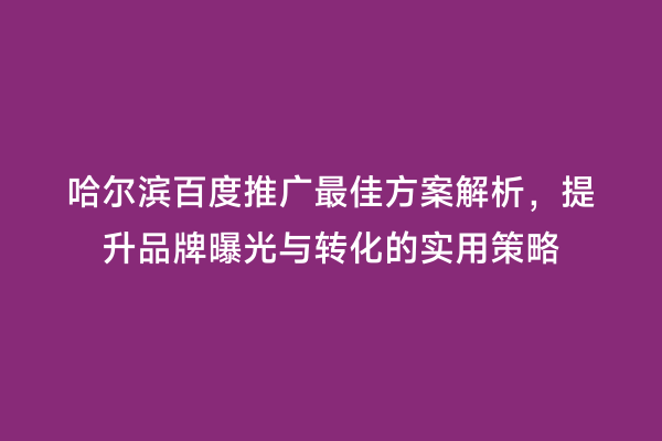哈尔滨百度推广最佳方案解析，提升品牌曝光与转化的实用策略