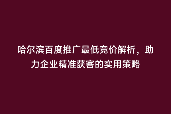 哈尔滨百度推广最低竞价解析，助力企业精准获客的实用策略