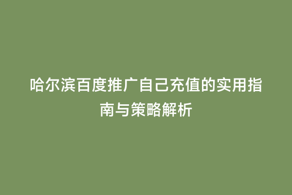 哈尔滨百度推广自己充值的实用指南与策略解析