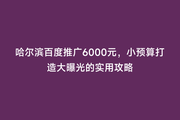 哈尔滨百度推广6000元，小预算打造大曝光的实用攻略