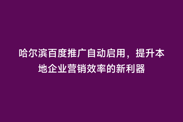哈尔滨百度推广自动启用，提升本地企业营销效率的新利器