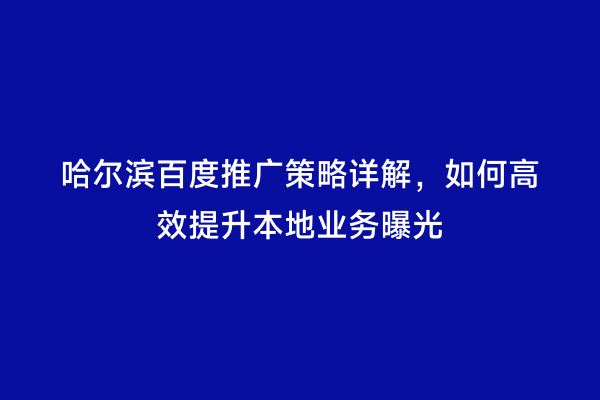 哈尔滨百度推广策略详解，如何高效提升本地业务曝光