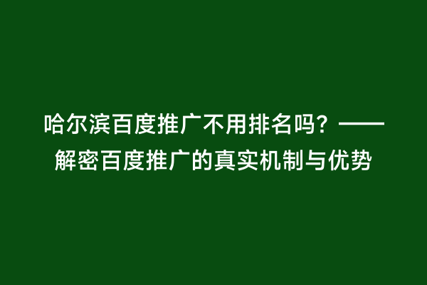 哈尔滨百度推广不用排名吗？——解密百度推广的真实机制与优势