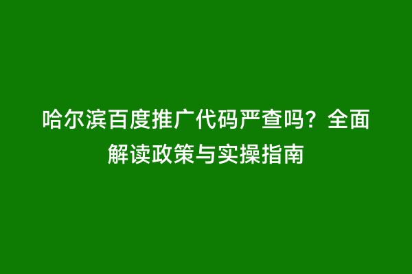 哈尔滨百度推广代码严查吗？全面解读政策与实操指南