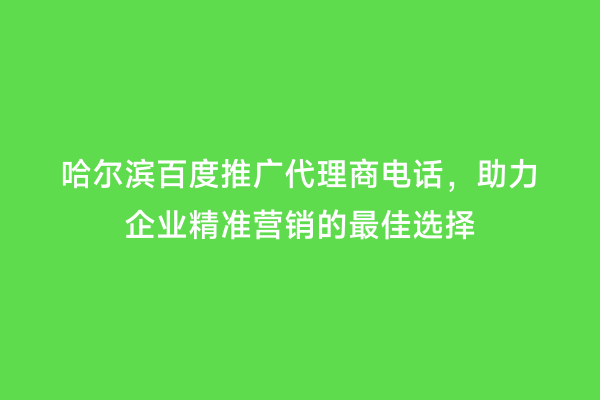 哈尔滨百度推广代理商电话，助力企业精准营销的最佳选择