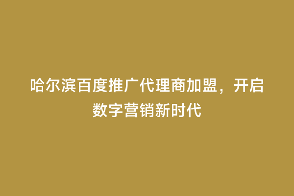 哈尔滨百度推广代理商加盟，开启数字营销新时代
