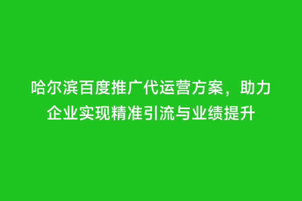 哈尔滨百度推广代运营方案，助力企业实现精准引流与业绩提升